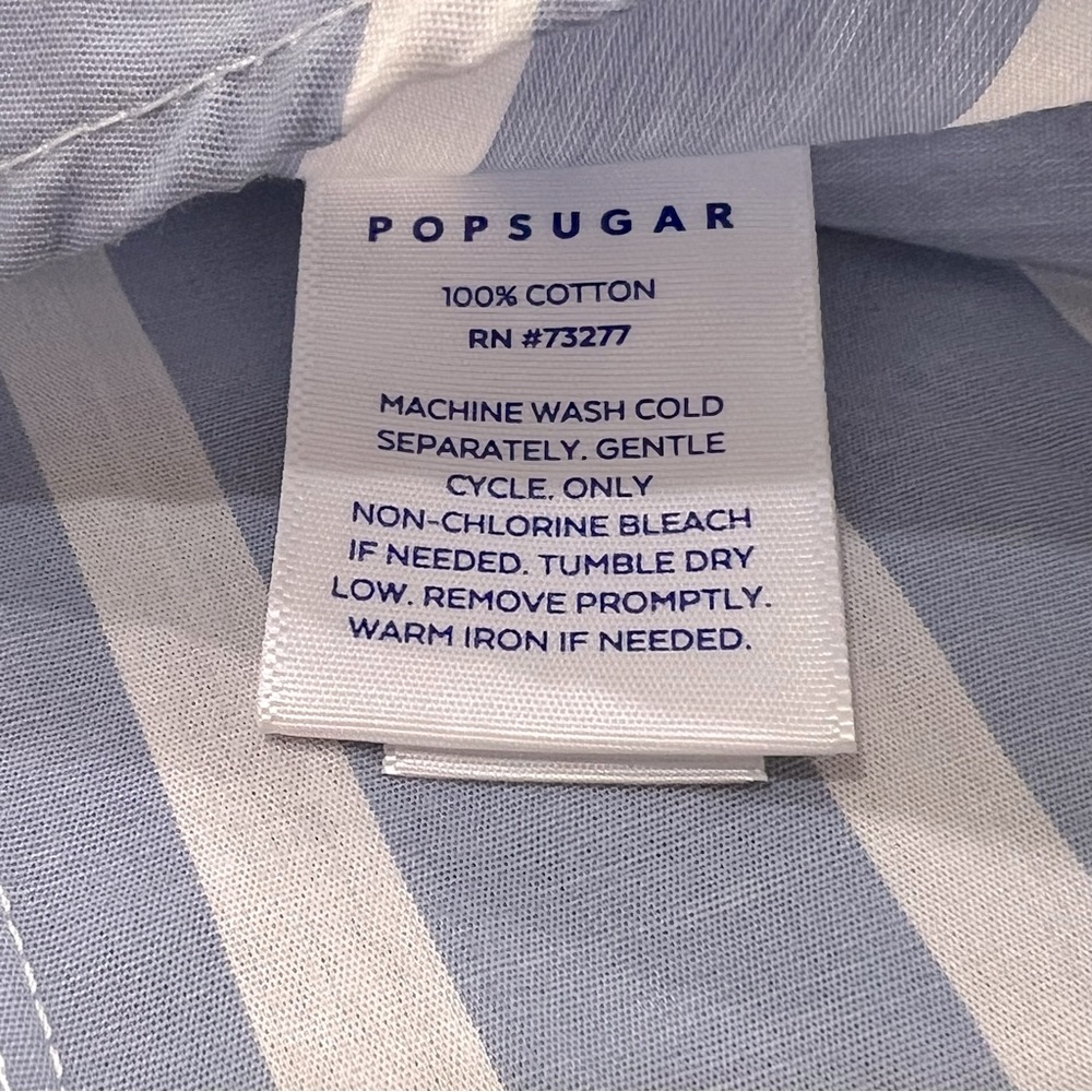 Popsugar Blue Striped Ruffled Top With Moto Collar And Tie - Picture 13 of 13